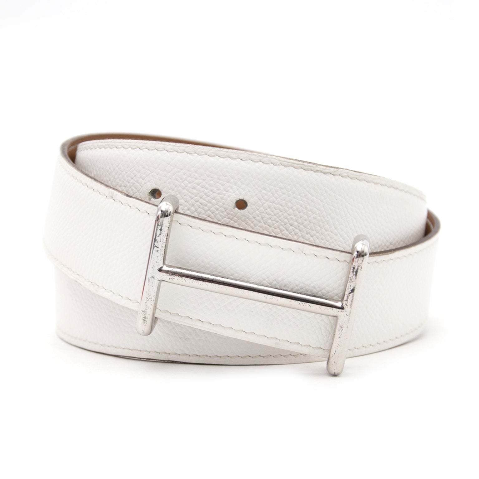 Shop safe online aan de beste prijs Hermès Reversible White/Gold H Buckle PHW Belt