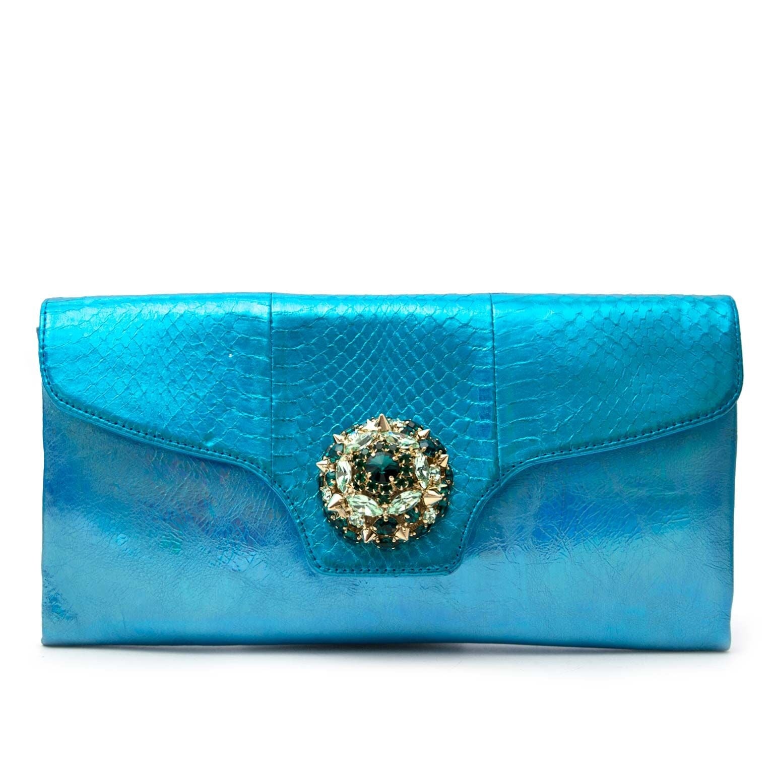 Philipp Plein blue metallic clutch for sale at labellov