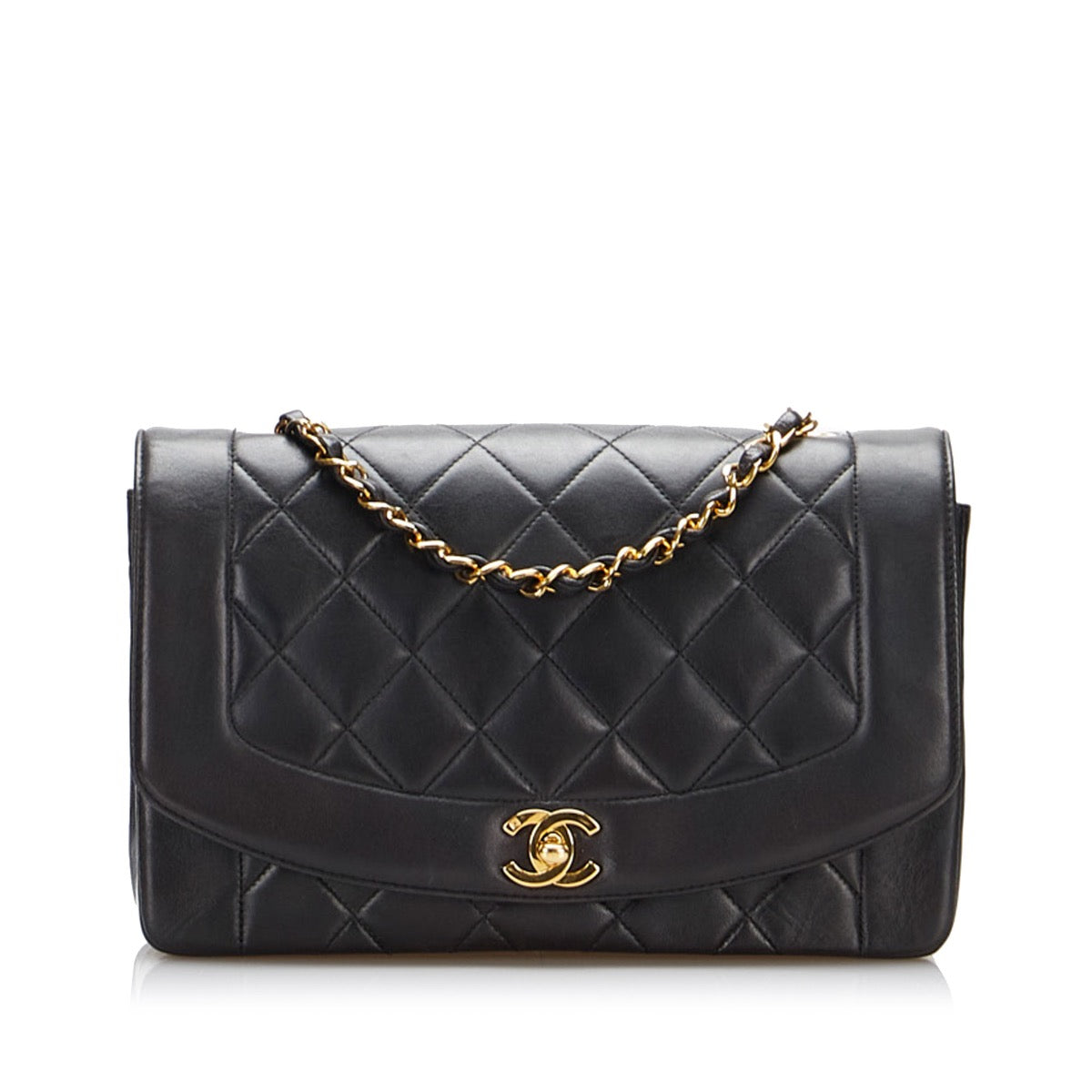 Shop safe online at Labellov in Antwerp, Brussels and Knokke this 100% authentic second hand Chanel Black Leather Diana Flap Crossbody