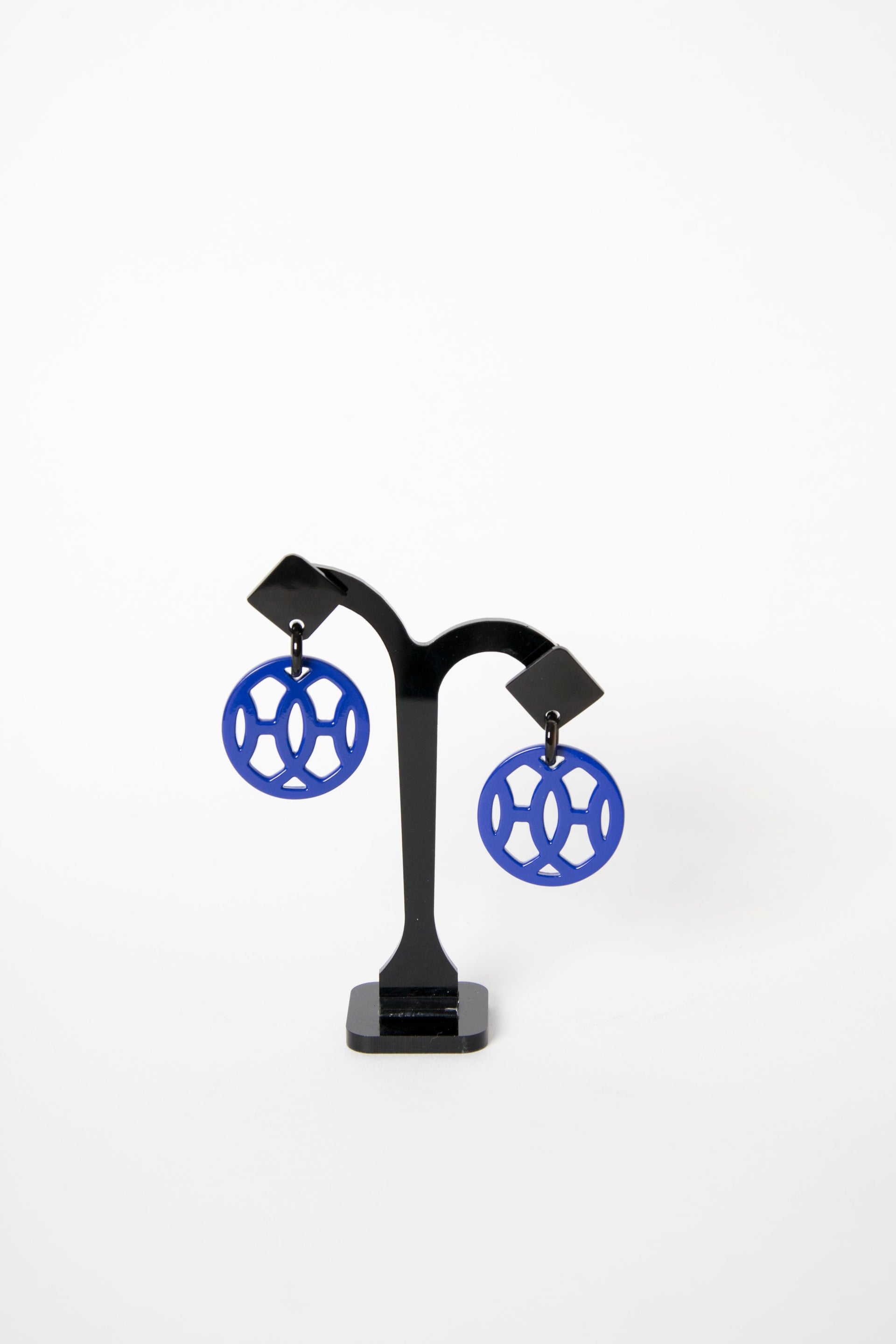 Hermès Buffalo Horn Earrings Blue Lacquer