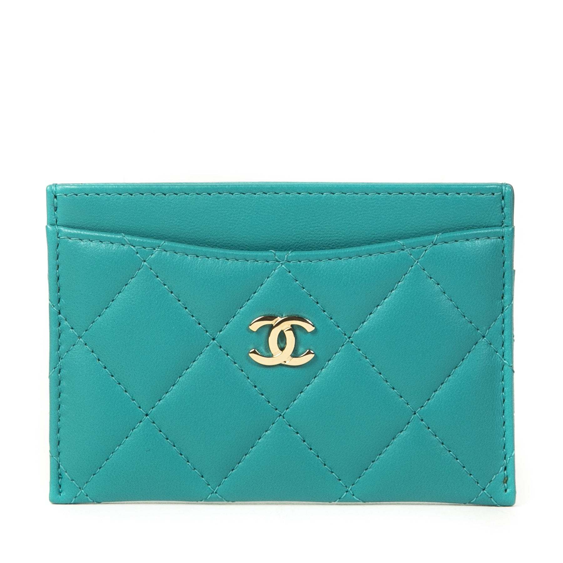 Chanel Turquoise Quilted Leather Card Holder