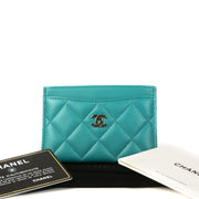 Chanel Turquoise Quilted Leather Card Holder