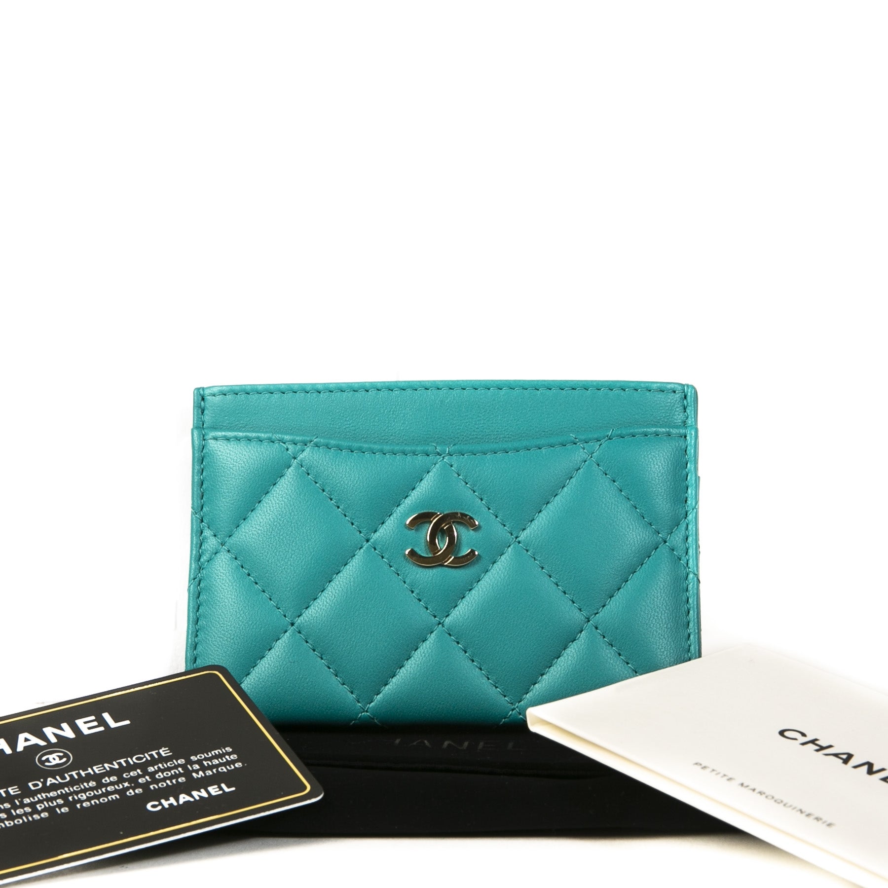 Chanel Turquoise Quilted Leather Card Holder