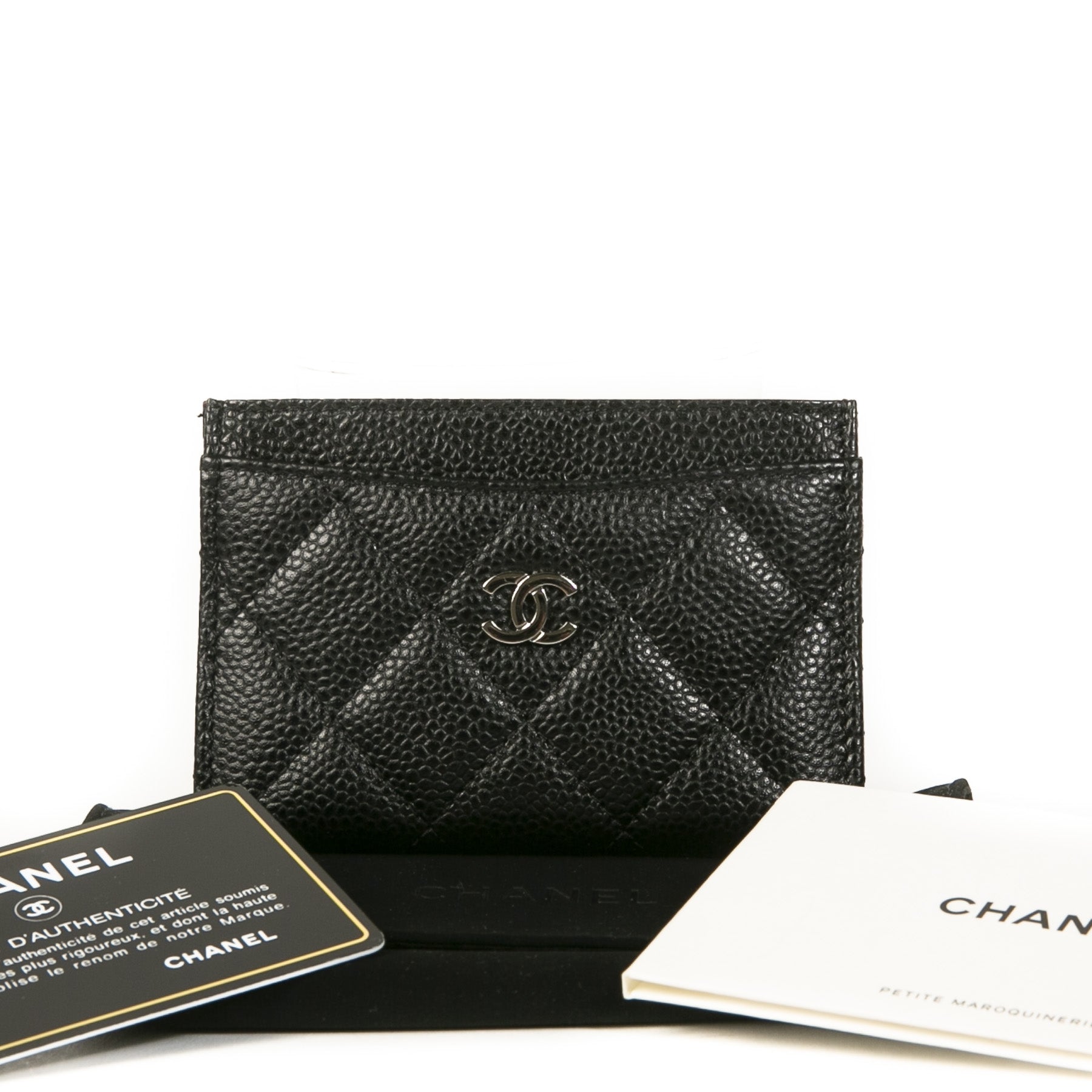 Authentieke Tweedehands Chanel Black Quilted Leather Card Holder juiste prijs veilig online shoppen luxe merken webshop winkelen Antwerpen België mode fashion