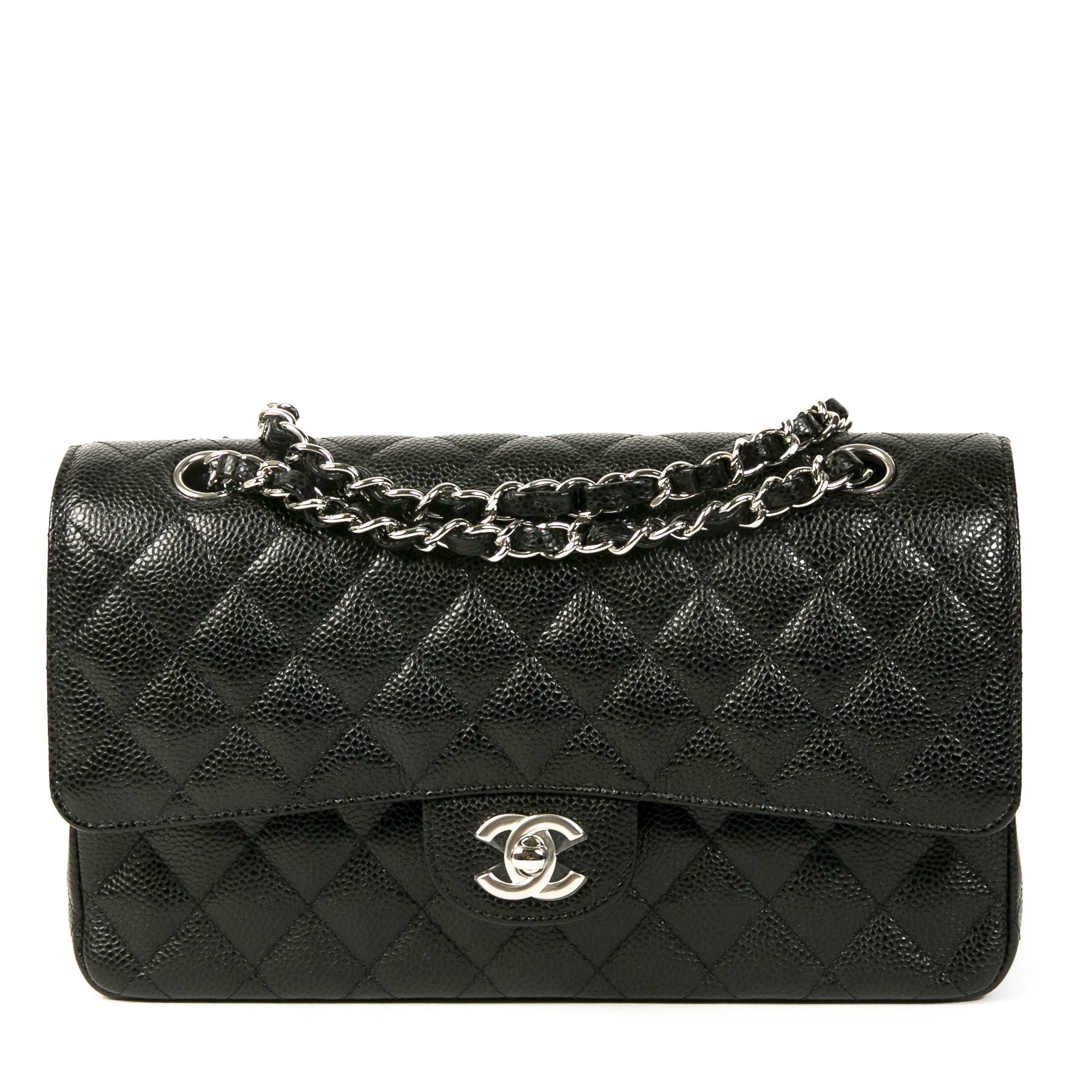 100% authentic Chanel Medium Classic Flap Bag Caviar PHW