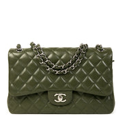 Authentieke Tweedehands Chanel Olive Green Jumbo Classic Double Flap Bag juiste prijs veilig online shoppen luxe merken webshop winkelen Antwerpen België mode fashion