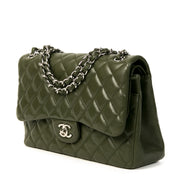 Authentieke Tweedehands Chanel Olive Green Jumbo Classic Double Flap Bag juiste prijs veilig online shoppen luxe merken webshop winkelen Antwerpen België mode fashion
