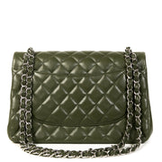 Authentieke Tweedehands Chanel Olive Green Jumbo Classic Double Flap Bag juiste prijs veilig online shoppen luxe merken webshop winkelen Antwerpen België mode fashion