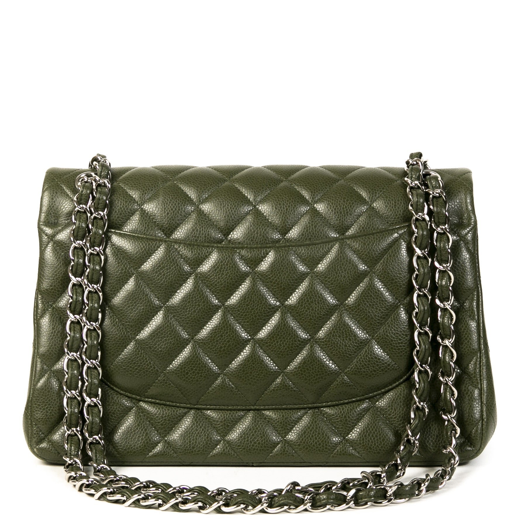 Authentieke Tweedehands Chanel Olive Green Jumbo Classic Double Flap Bag juiste prijs veilig online shoppen luxe merken webshop winkelen Antwerpen België mode fashion