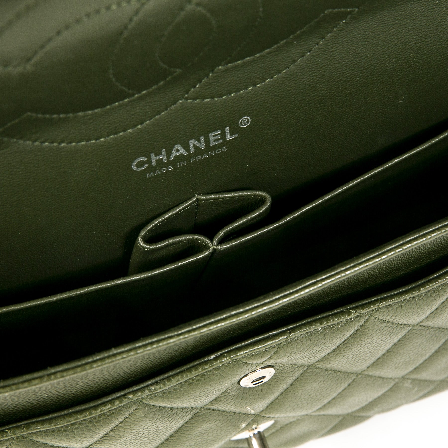Authentieke Tweedehands Chanel Olive Green Jumbo Classic Double Flap Bag juiste prijs veilig online shoppen luxe merken webshop winkelen Antwerpen België mode fashion
