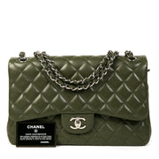 Authentieke Tweedehands Chanel Olive Green Jumbo Classic Double Flap Bag juiste prijs veilig online shoppen luxe merken webshop winkelen Antwerpen België mode fashion
