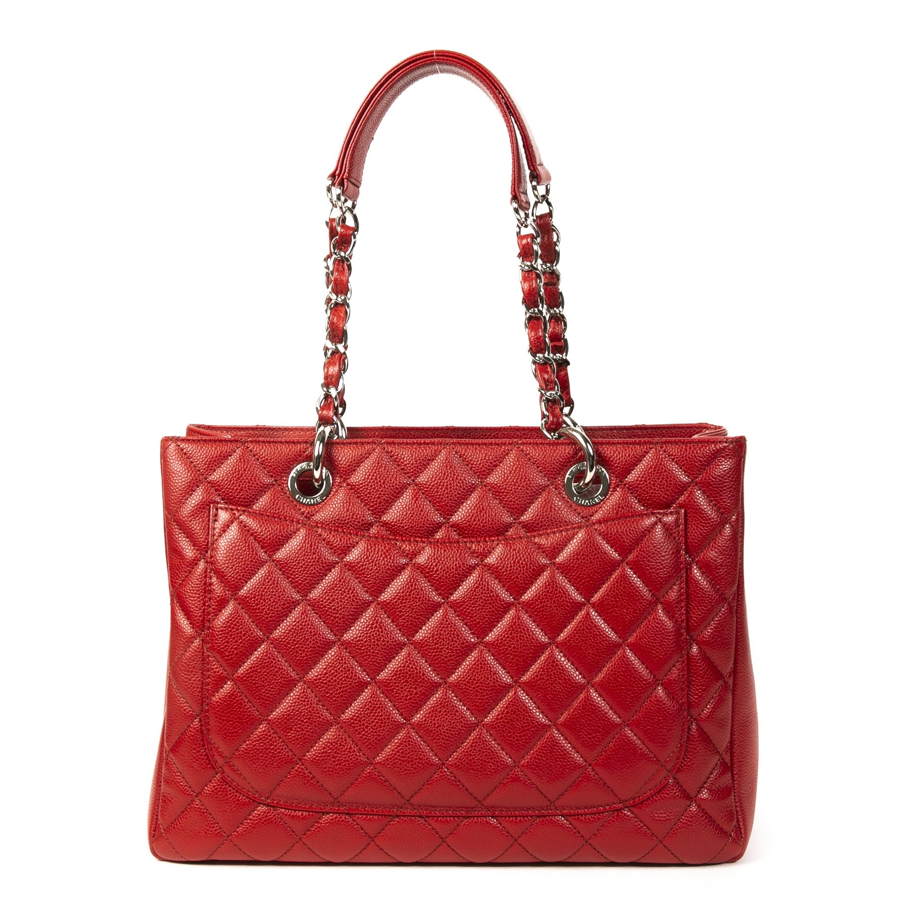 Authentieke Tweedehands Chanel Red Quilted Caviar Shopper juiste prijs veilig online shoppen luxe merken webshop winkelen Antwerpen België mode fashion
