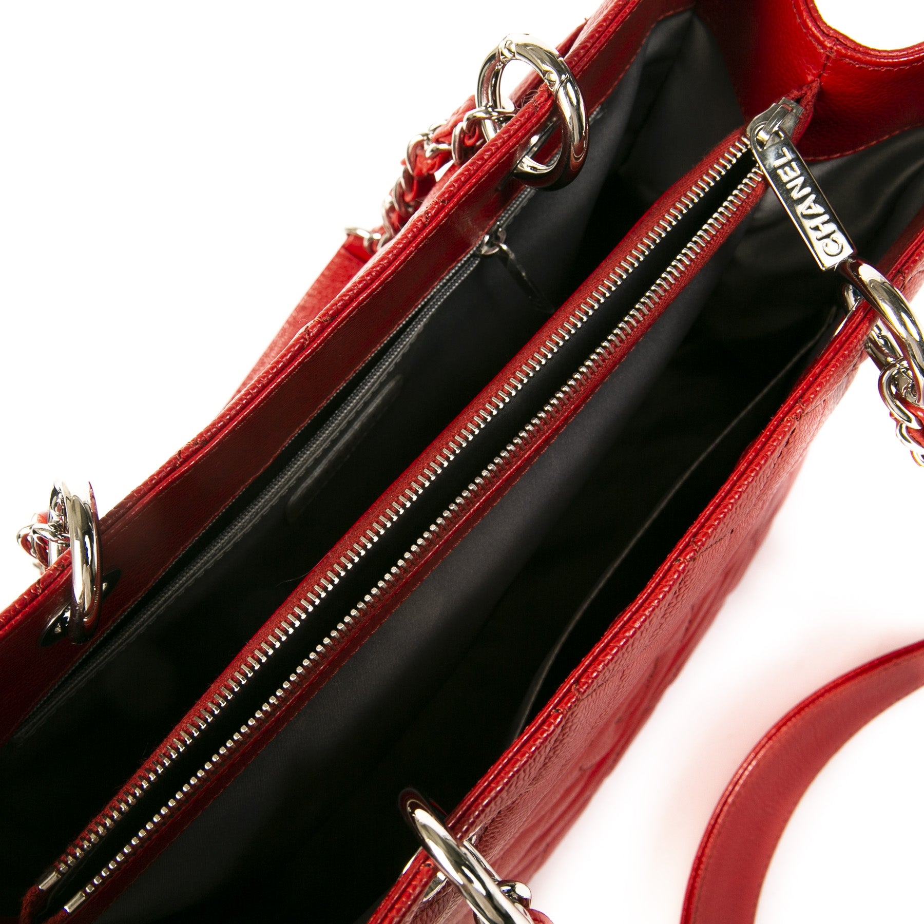 Authentieke Tweedehands Chanel Red Quilted Caviar Shopper juiste prijs veilig online shoppen luxe merken webshop winkelen Antwerpen België mode fashion