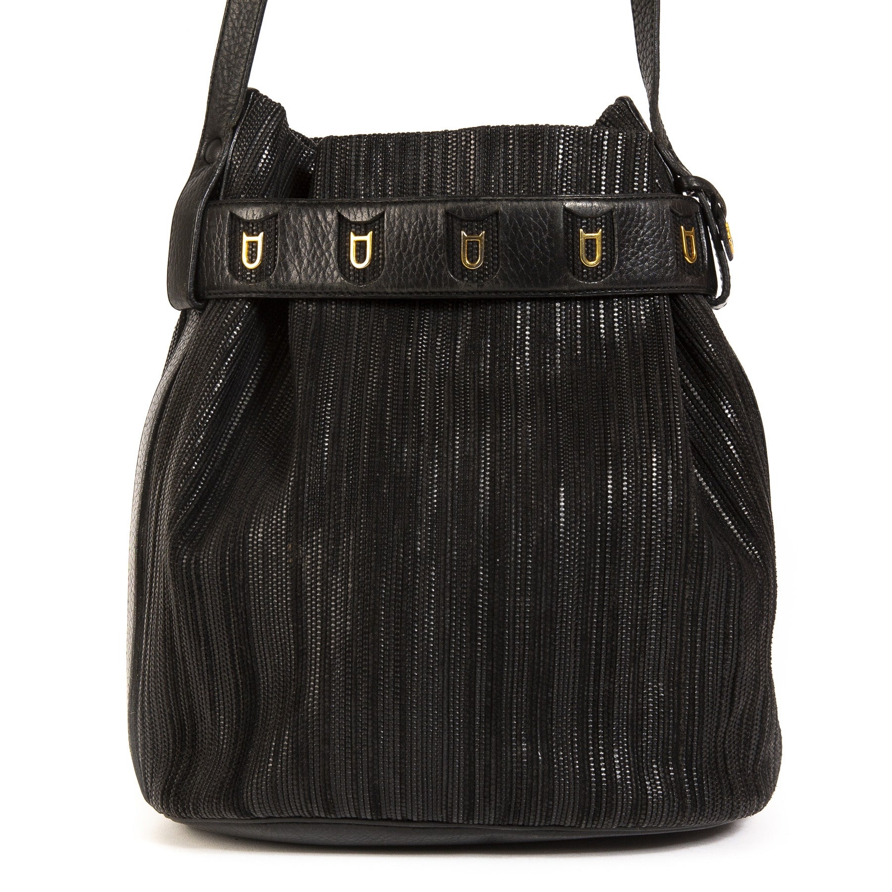 Delvaux Black Toile De Cuir Calicot Bucket Bag