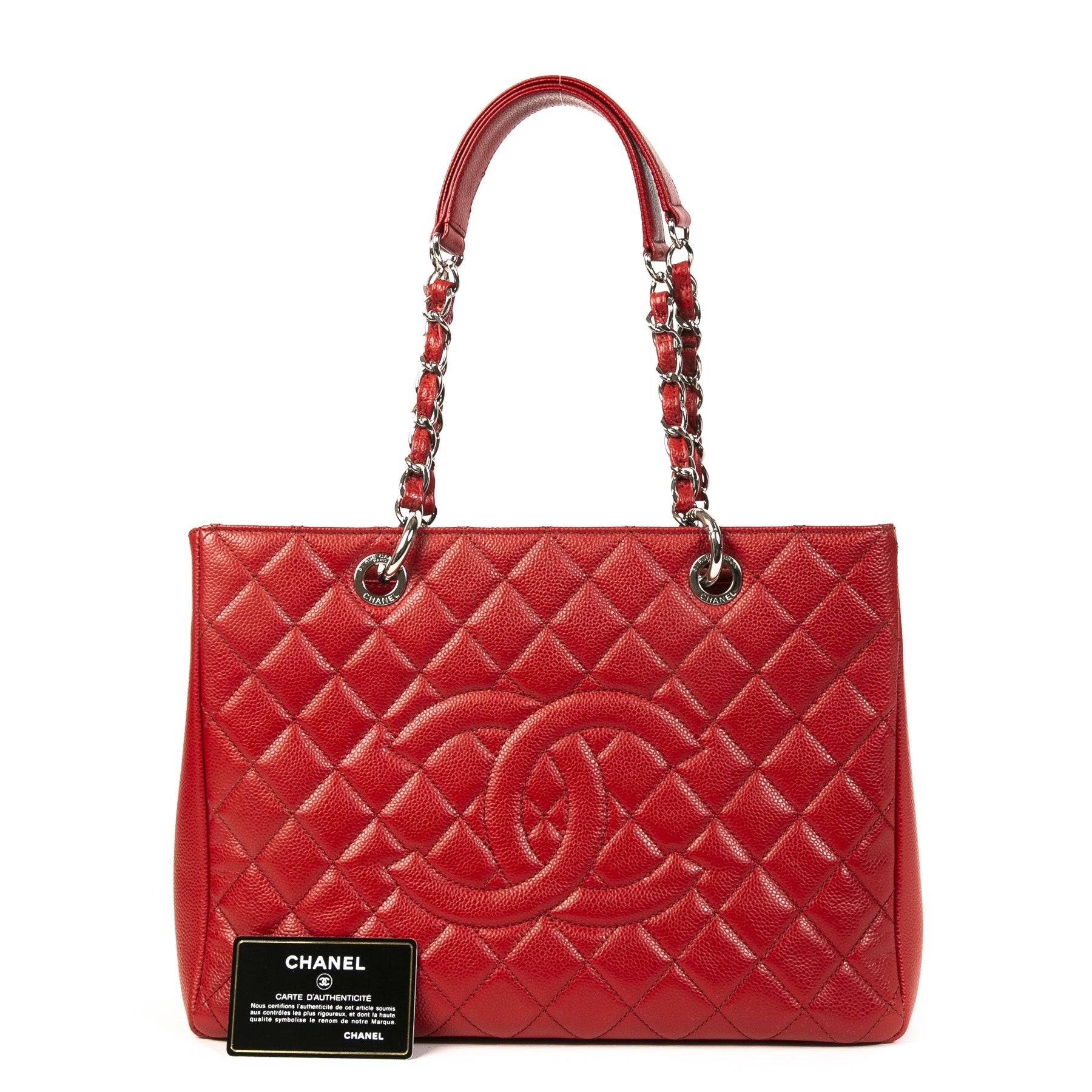 Authentieke Tweedehands Chanel Red Quilted Caviar Shopper juiste prijs veilig online shoppen luxe merken webshop winkelen Antwerpen België mode fashion