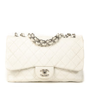 Authentieke Tweedehands Chanel White Caviar Leather Jumbo Classic Flap Bag juiste prijs veilig online shoppen luxe merken webshop winkelen Antwerpen België mode fashion