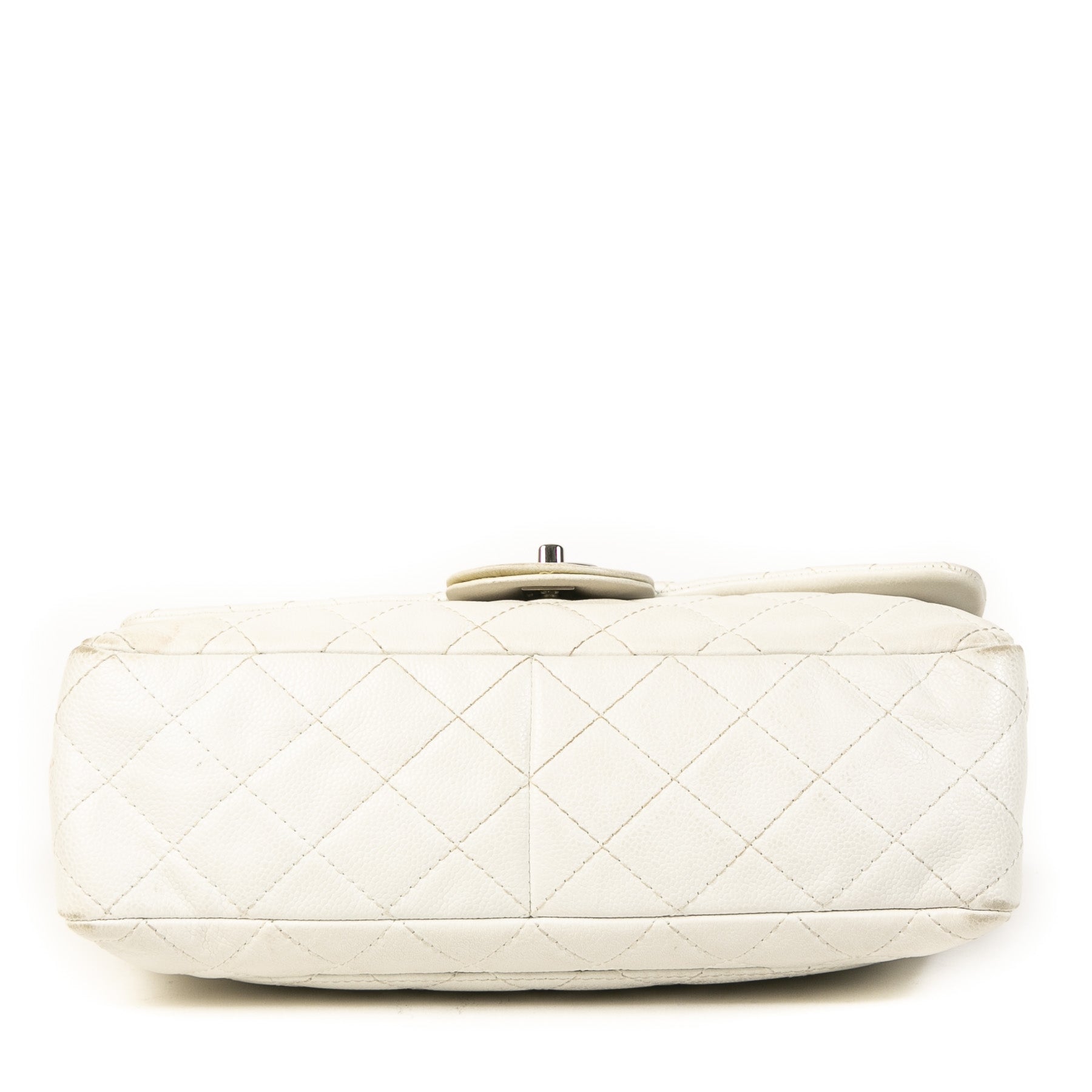 Authentieke Tweedehands Chanel White Caviar Leather Jumbo Classic Flap Bag juiste prijs veilig online shoppen luxe merken webshop winkelen Antwerpen België mode fashion