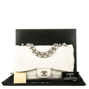 Authentieke Tweedehands Chanel White Caviar Leather Jumbo Classic Flap Bag juiste prijs veilig online shoppen luxe merken webshop winkelen Antwerpen België mode fashion