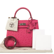 Hermès Kelly 25 Sellier Rose Tyrien Ostrich PHW