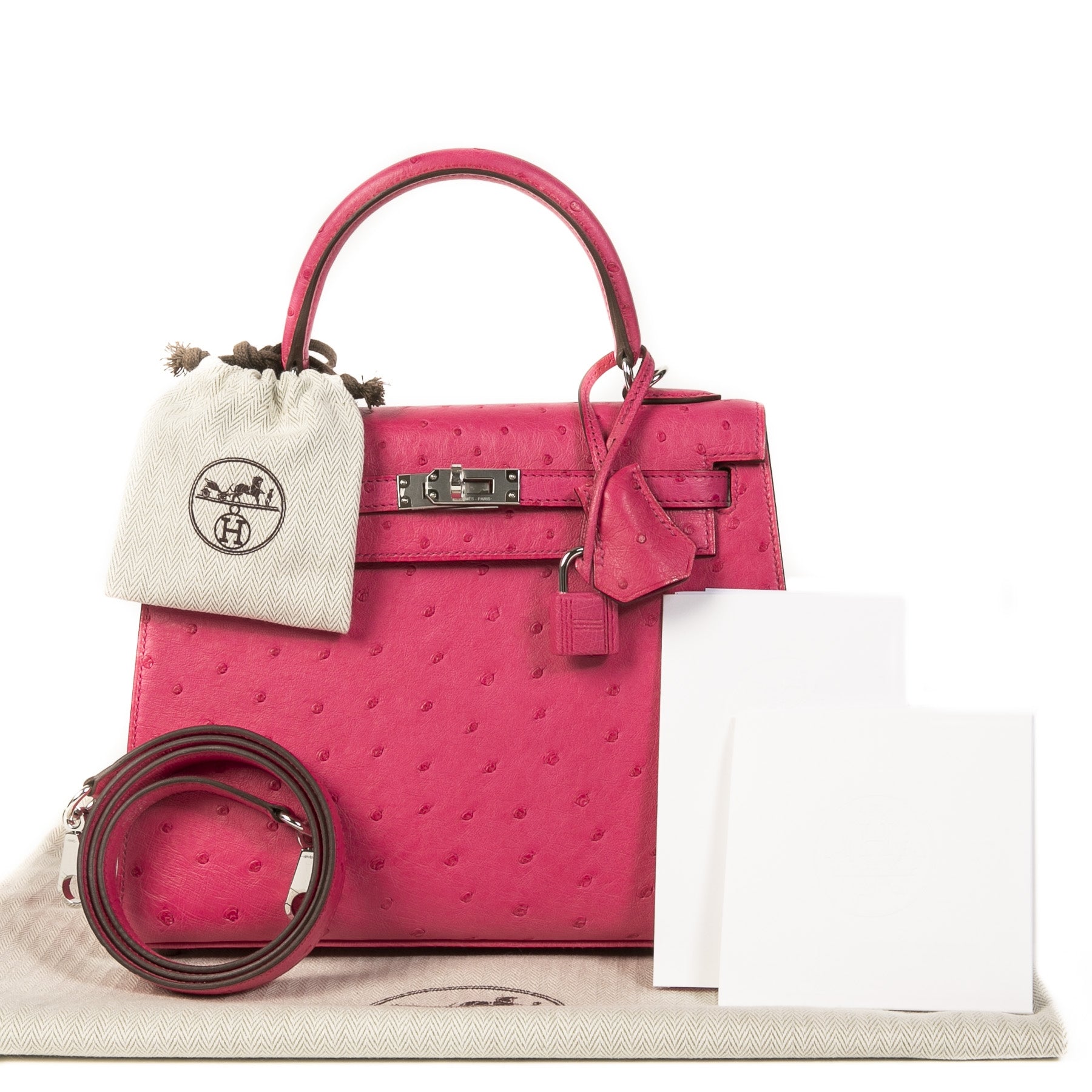 Hermès Kelly 25 Sellier Rose Tyrien Ostrich PHW
