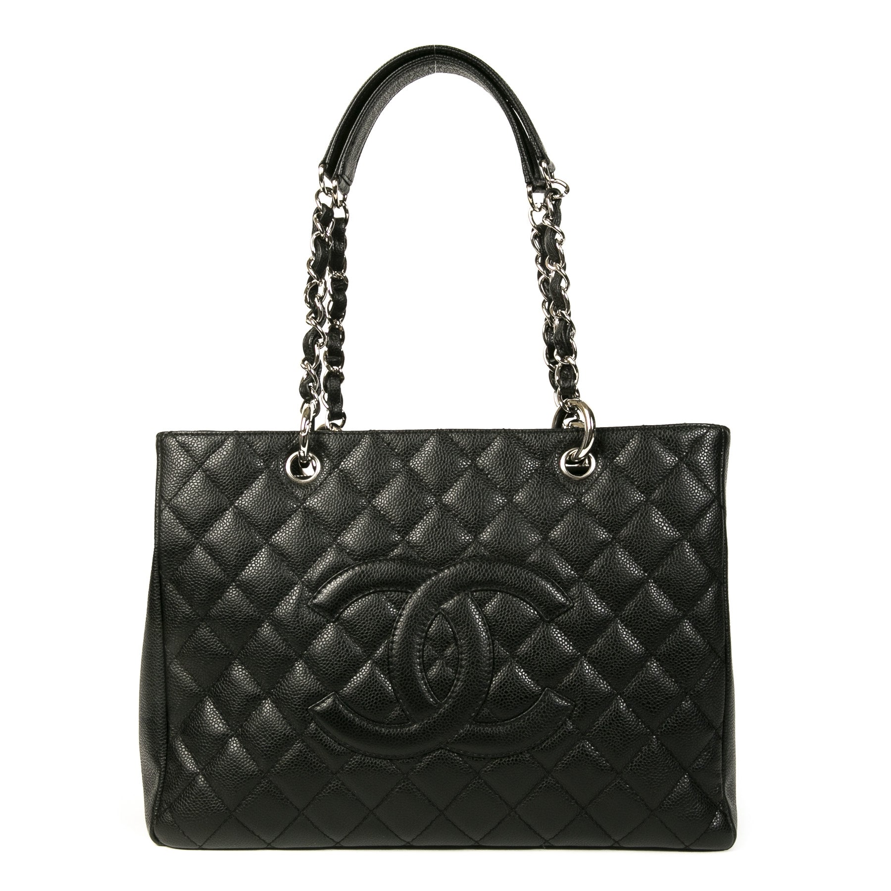 Authentieke Tweedehands Chanel Black Quilted Caviar Shopper juiste prijs veilig online shoppen luxe merken webshop winkelen Antwerpen België mode fashion