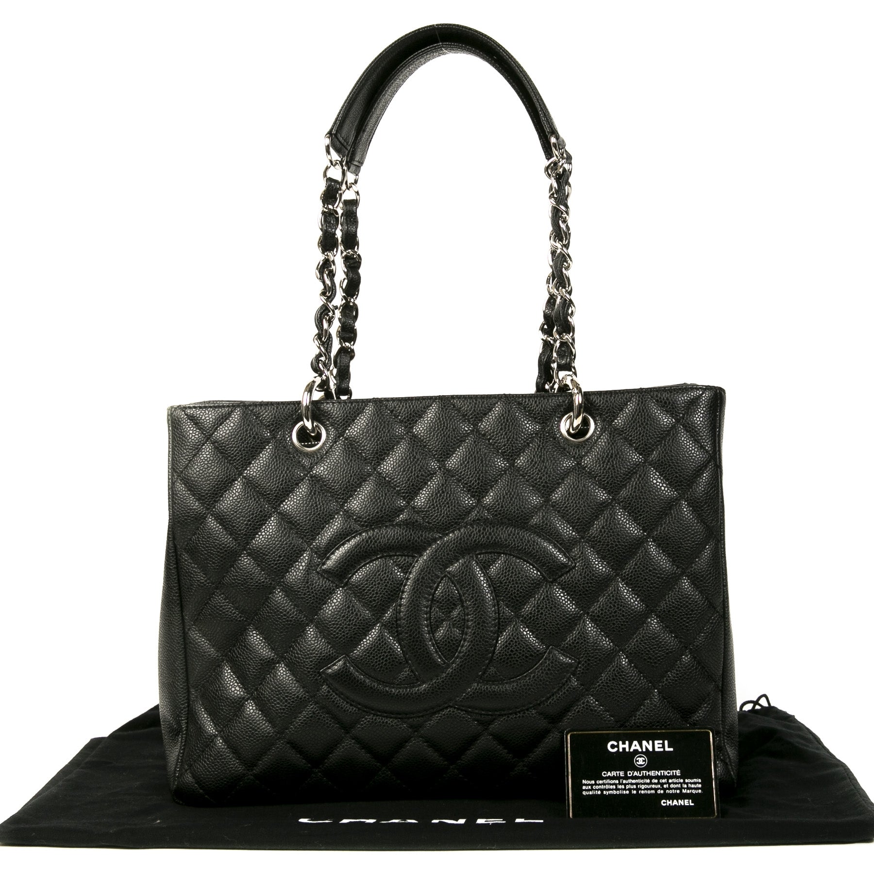 Authentieke Tweedehands Chanel Black Quilted Caviar Shopper juiste prijs veilig online shoppen luxe merken webshop winkelen Antwerpen België mode fashion