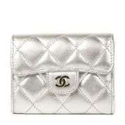 Chanel Metallic Silver Quilted Leather Coins Wallet