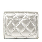 Chanel Metallic Silver Quilted Leather Coins Wallet