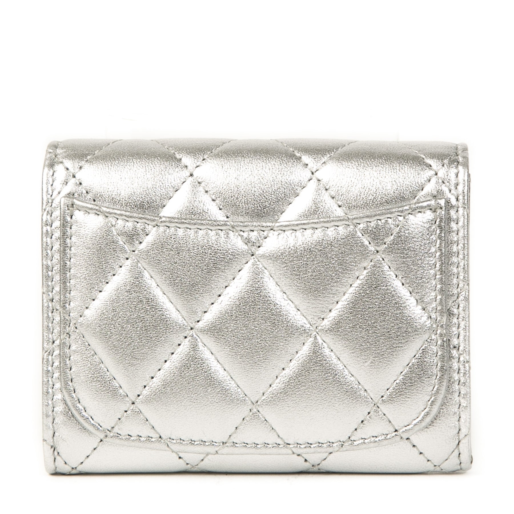 Chanel Metallic Silver Quilted Leather Coins Wallet