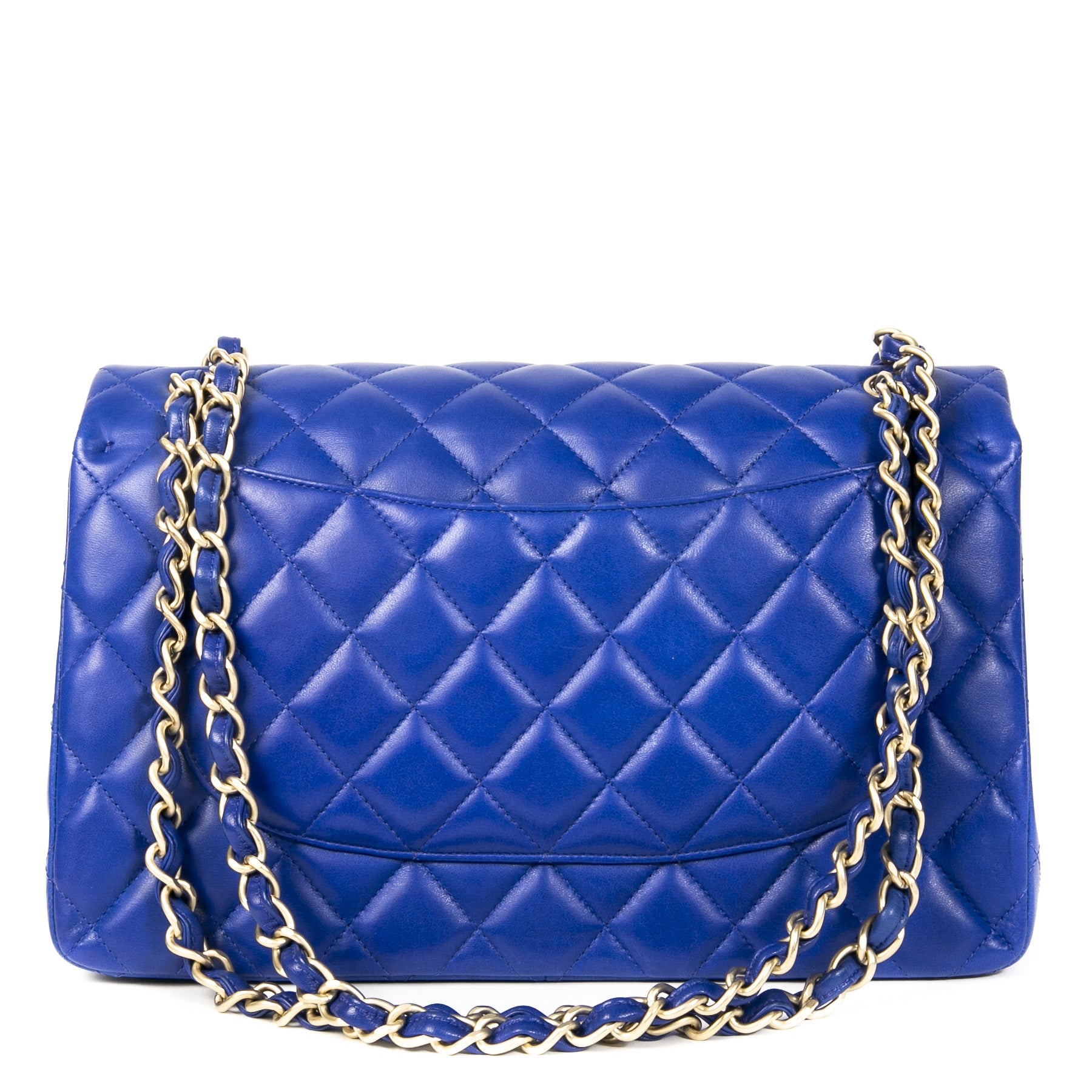 Authentieke Tweedehands Chanel Cobalt Blue Jumbo Classic Double Flap Bag juiste prijs veilig online shoppen luxe merken webshop winkelen Antwerpen België mode fashion