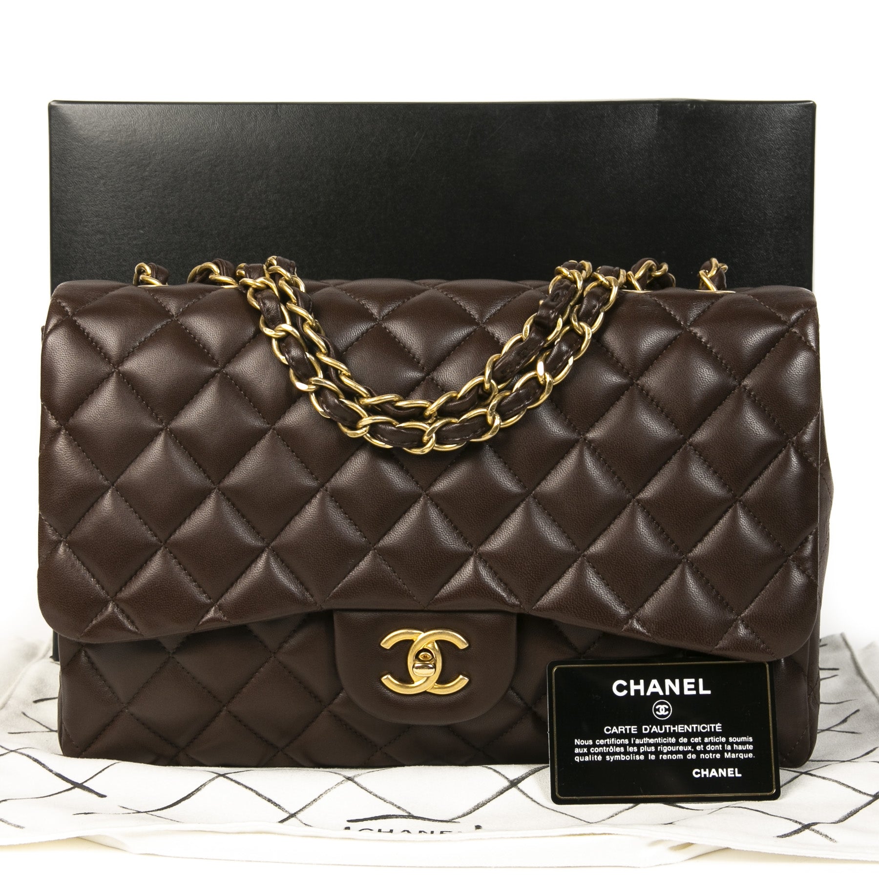 Authentieke Tweedehands Chanel Chocolate Brown Jumbo Classic Single Flap Bag juiste prijs veilig online shoppen luxe merken webshop winkelen Antwerpen België mode fashion