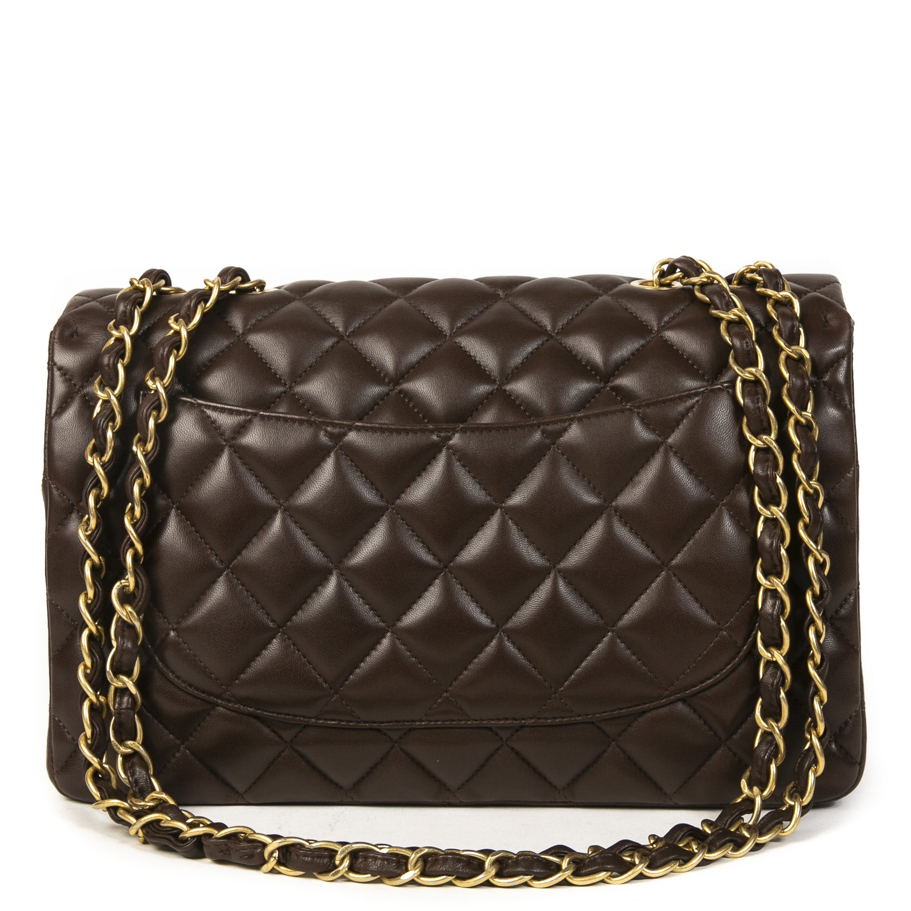 Authentieke Tweedehands Chanel Chocolate Brown Jumbo Classic Single Flap Bag juiste prijs veilig online shoppen luxe merken webshop winkelen Antwerpen België mode fashion