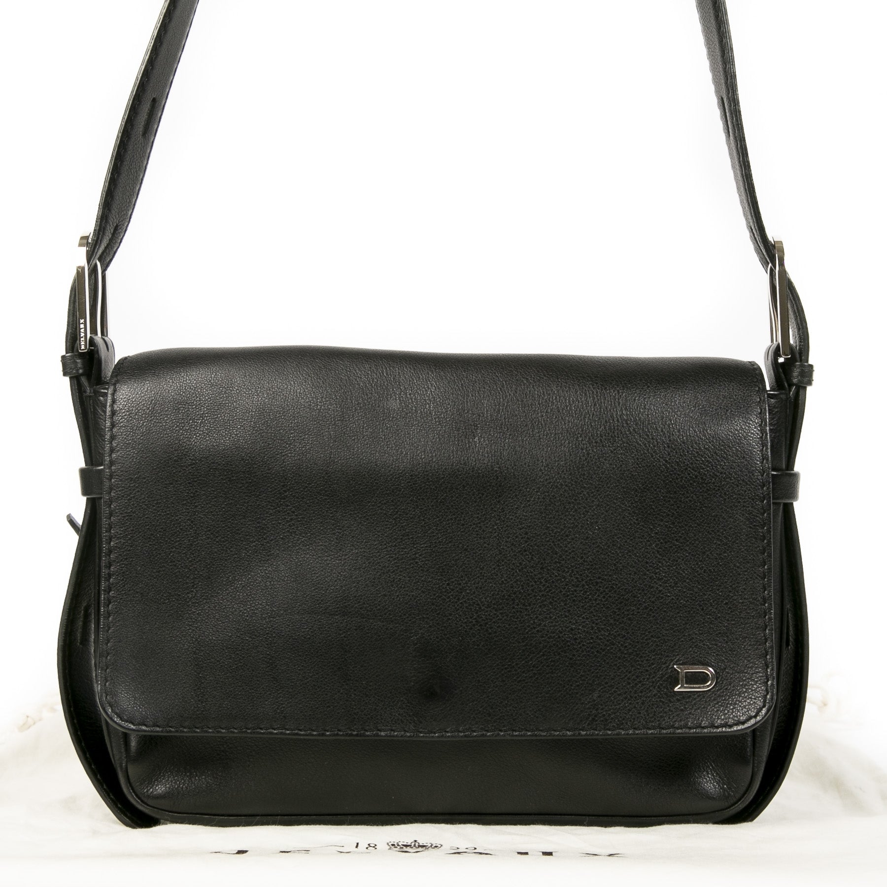 Delvaux Black Leather Silver D Crossbody Bag