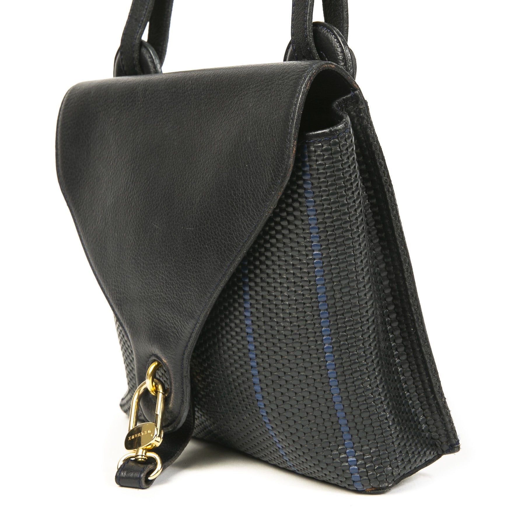 We buy and sell your authentic Delvaux Dark Blue Striped Toile de Cuir Bag