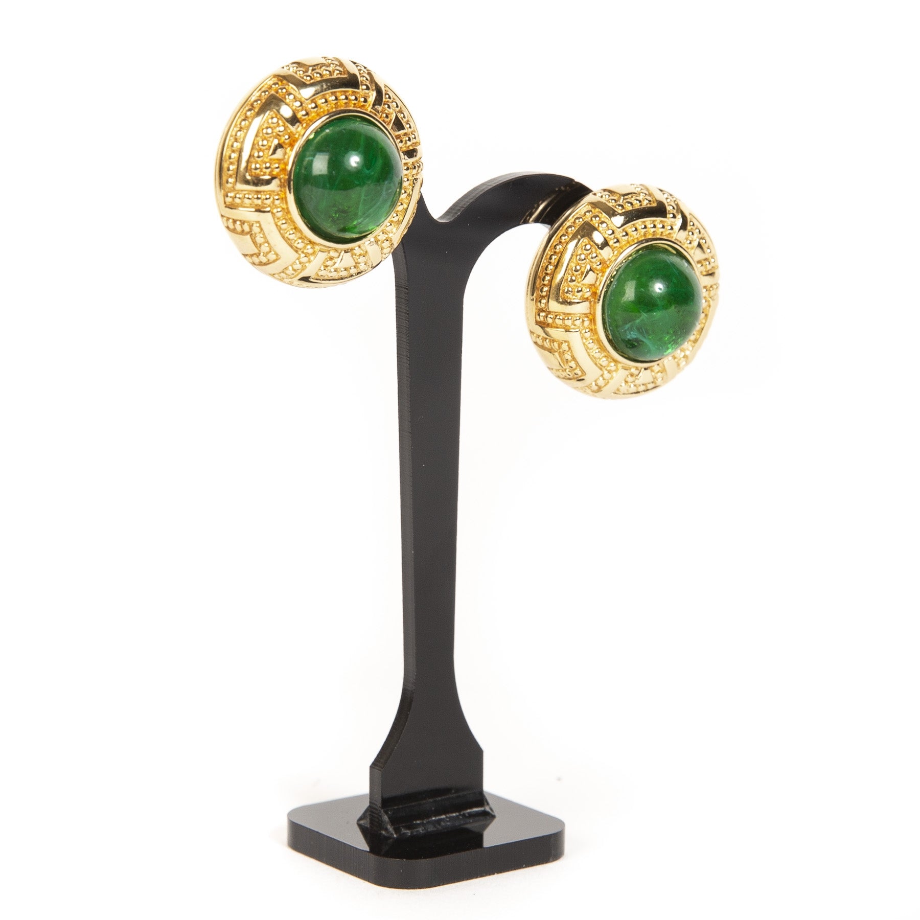 Christian Dior Gold/Green Clip-On Cabochon Earrings