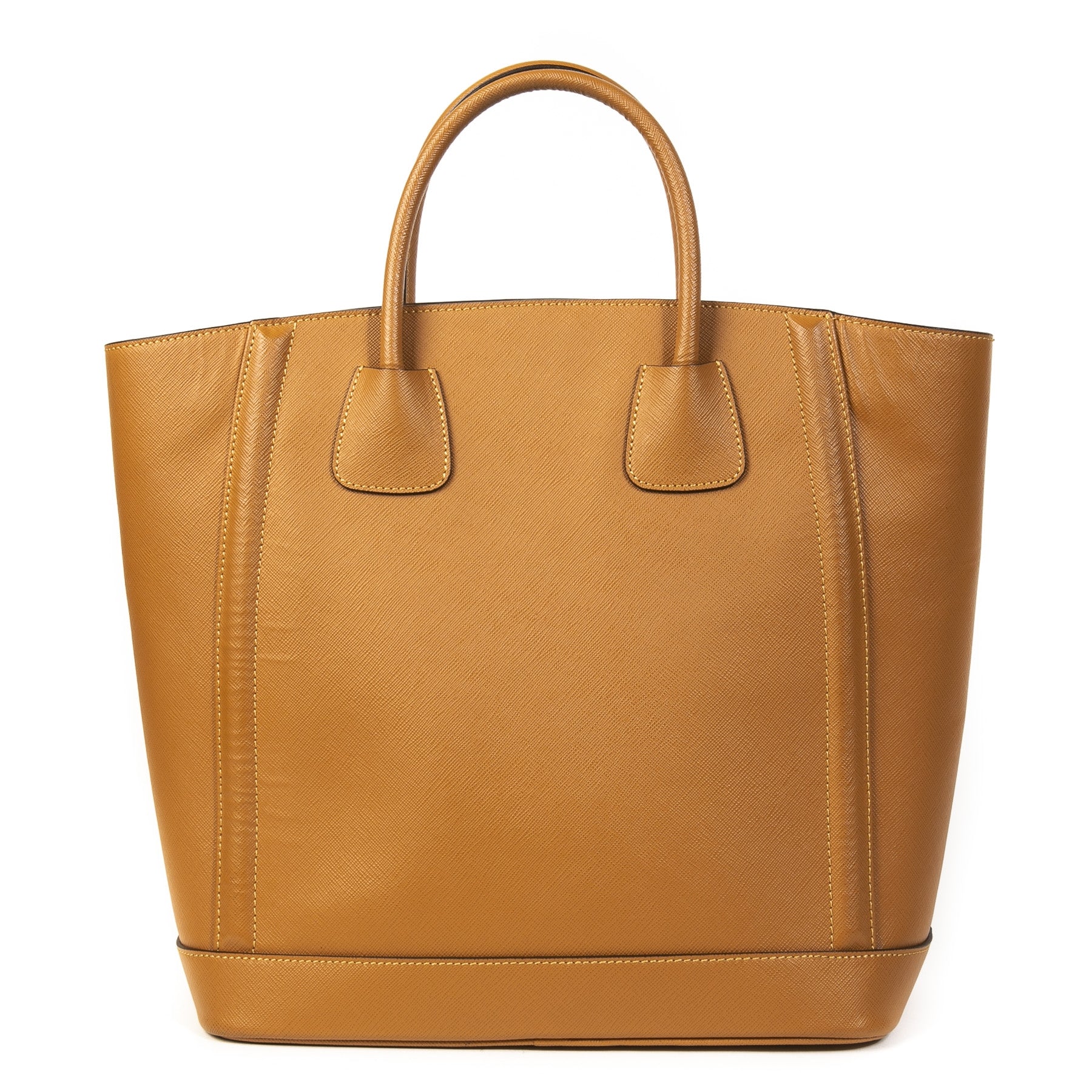 Authentieke Tweedehands Prada Cognac Leather Top Handle Tote Bag juiste prijs veilig online shoppen luxe merken webshop winkelen Antwerpen België mode fashion