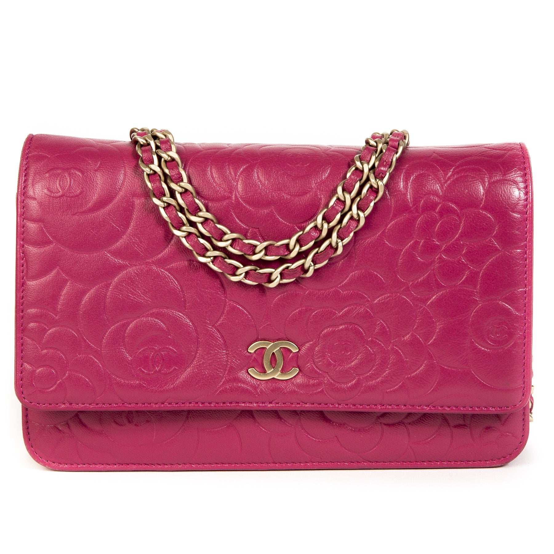 Chanel Pink Leather Floral Wallet On Chain for the best price available online