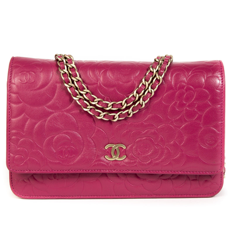 Chanel Pink Leather Floral Wallet On Chain for the best price available online