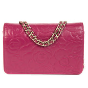 We buy and sell your authentic designer bag online Chanel Pink Leather Floral Wallet On Chain