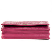 Chanel Pink Leather Floral Wallet On Chain