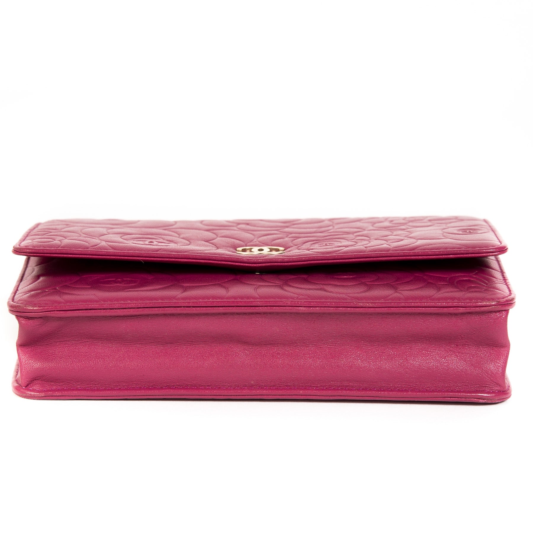 Chanel Pink Leather Floral Wallet On Chain