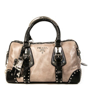 Buy an authentic second hand Prada Grey Leather Studded Top Handle in very good condition at Labellov