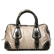 Authentieke Tweedehands Prada Grey Leather Studded Top Handle Bag juiste prijs veilig online shoppen luxe merken webshop winkelen Antwerpen België mode fashion