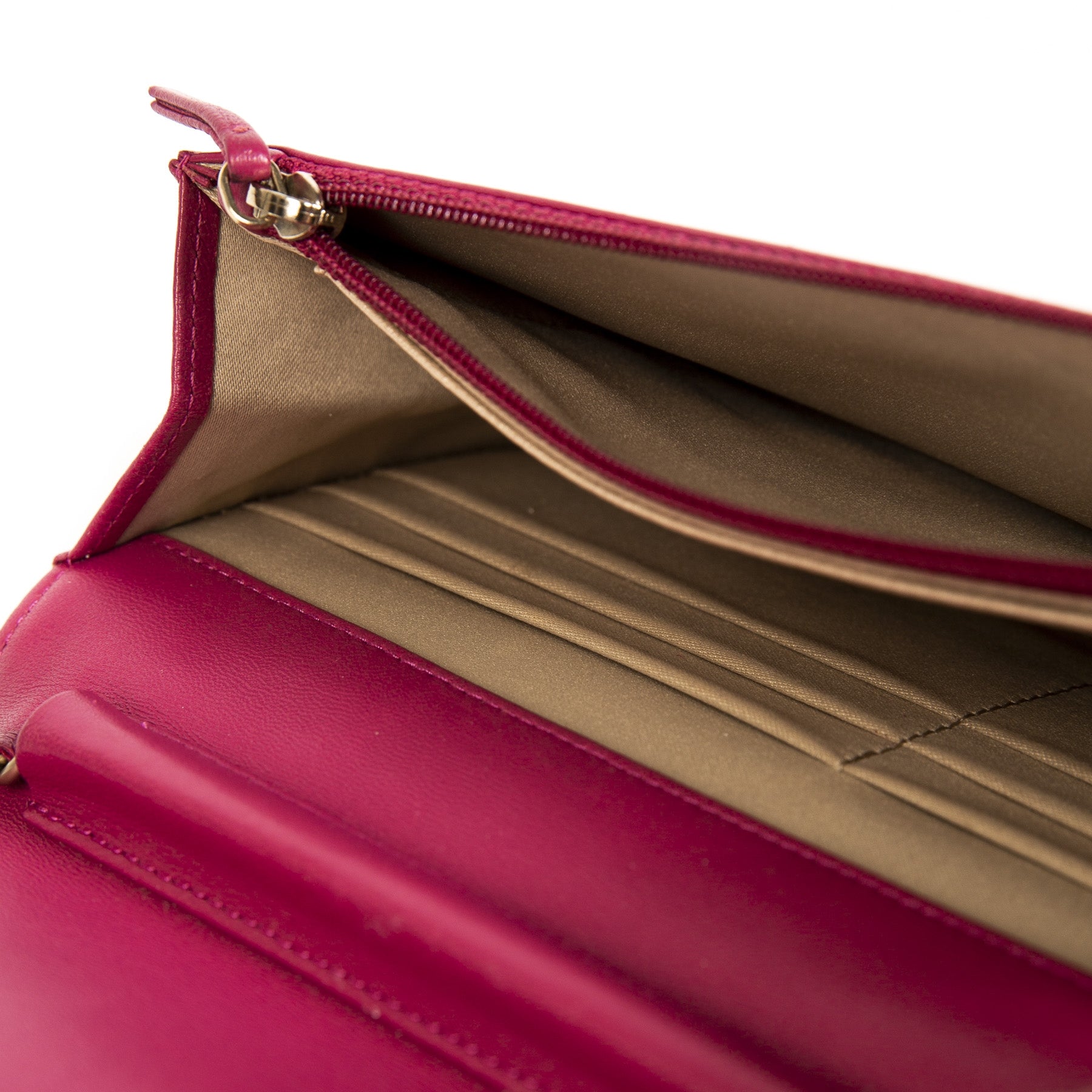 Chanel Pink Leather Floral Wallet On Chain