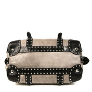 Authentieke Tweedehands Prada Grey Leather Studded Top Handle Bag juiste prijs veilig online shoppen luxe merken webshop winkelen Antwerpen België mode fashion