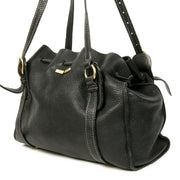 Authentieke Tweedehands Miu Miu Black Leather Drawstring Shoulder Bag juiste prijs veilig online shoppen luxe merken webshop winkelen Antwerpen België mode fashion