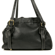 Authentieke Tweedehands Miu Miu Black Leather Drawstring Shoulder Bag juiste prijs veilig online shoppen luxe merken webshop winkelen Antwerpen België mode fashion