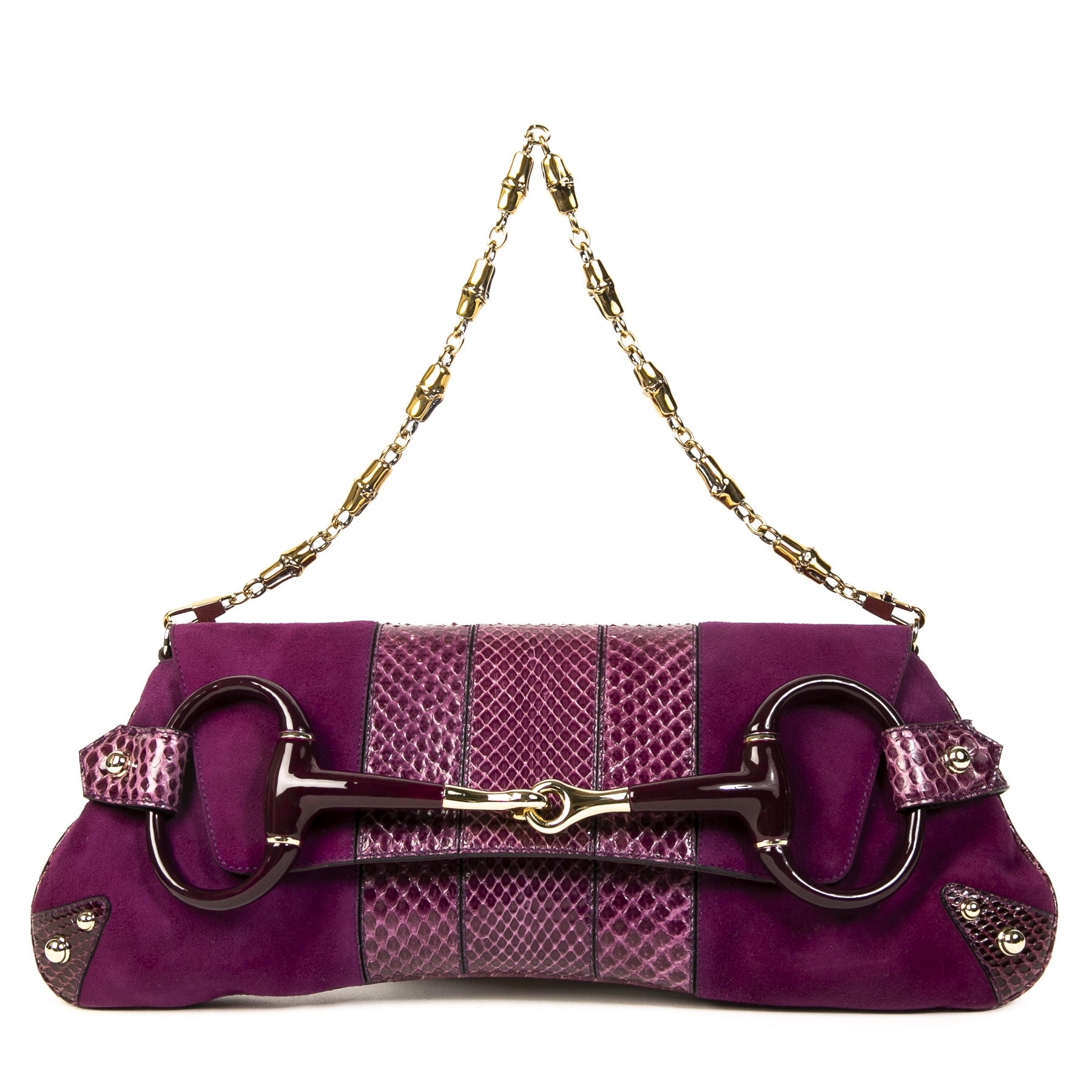 Authentic second-hand vintage Gucci Purple Python Horsebit Clutch buy online webshop LabelLOV