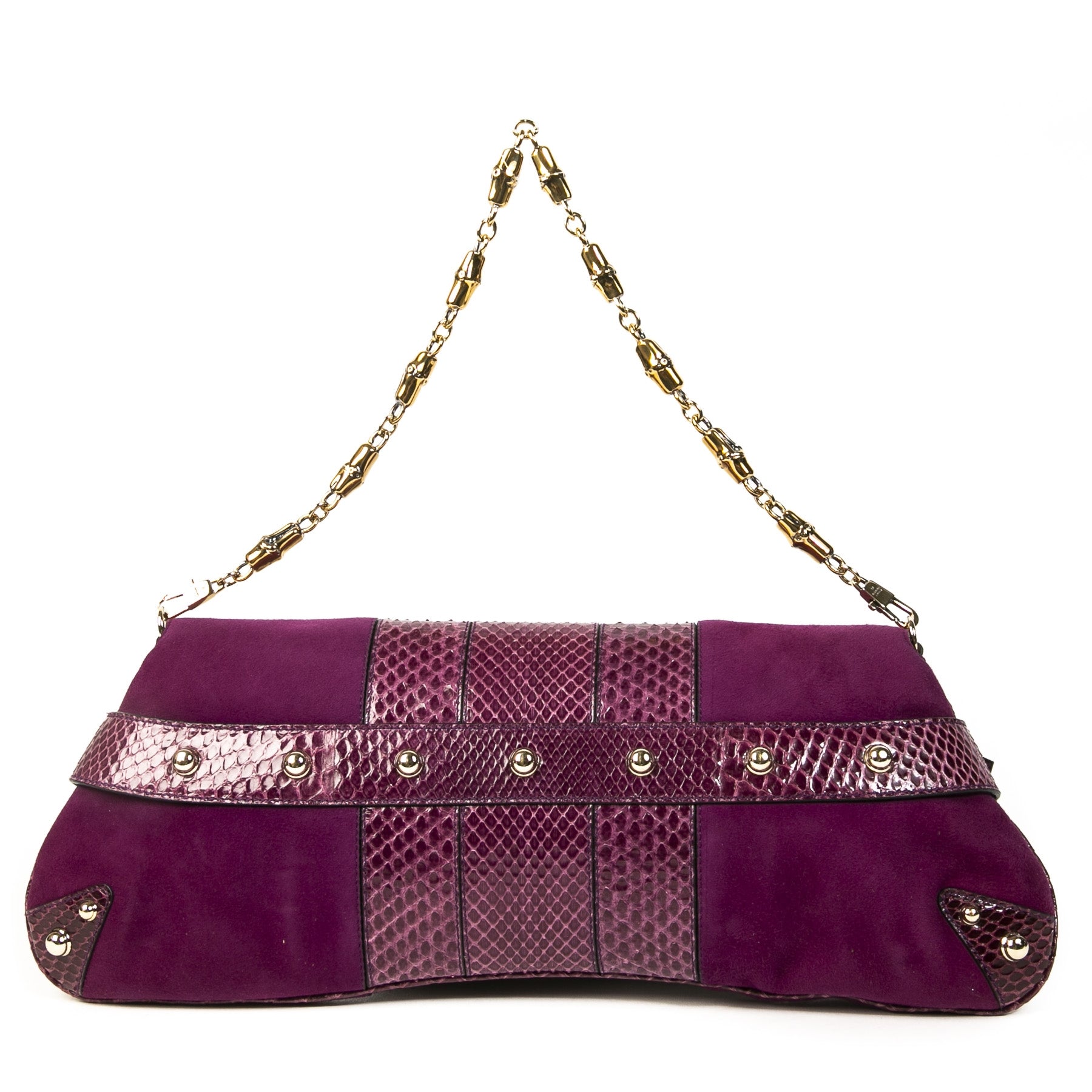 Authentique seconde main vintage Gucci Purple Python Horsebit Clutch achète en ligne webshop LabelLOV