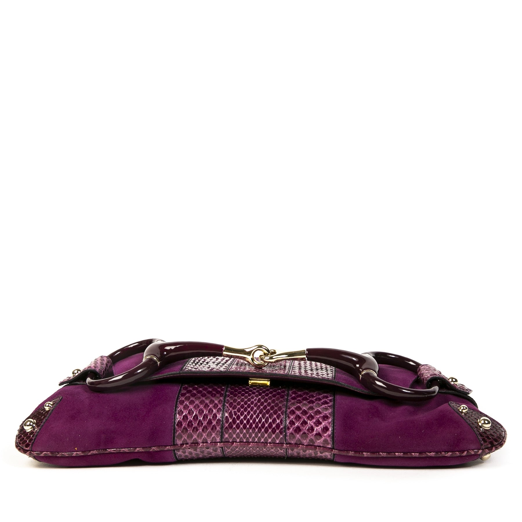 Authentic second-hand vintage Gucci Purple Python Horsebit Clutch buy online webshop LabelLOV